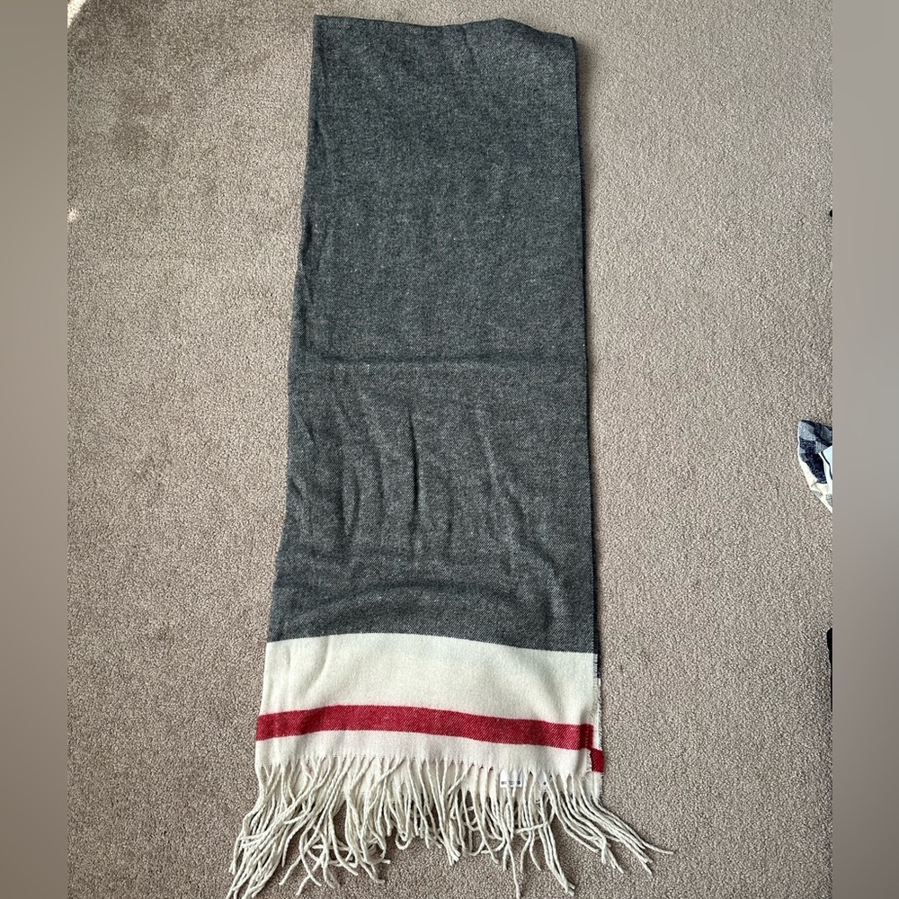 Roots Red and Gray Striped Scarf